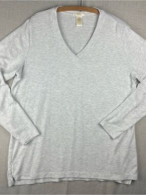 Matty M Lagenlook Super Soft Neutral Gray XL Long Sleeve V Natural Lounge Femme